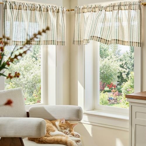 Valance Curtain 50″W x 16″L (Pack of 1) Boxter Stripe | Multi Green on Linen
