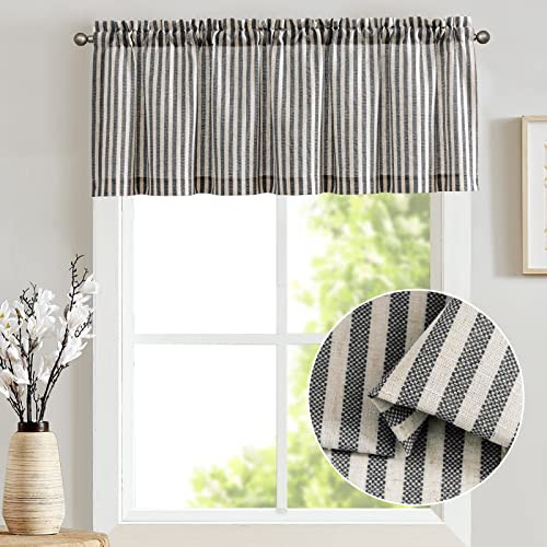Linen Stripe Curtain 50″W x 16″L (Pack of 1) Pinstripe | Black on Beige
