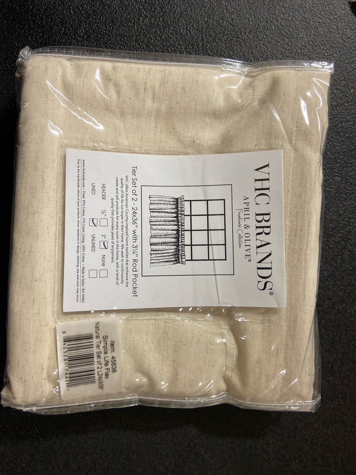 VHC Brands L24xW36 Simple Life Flax Farmhouse Kitchen Curtain Tier Set of 2
