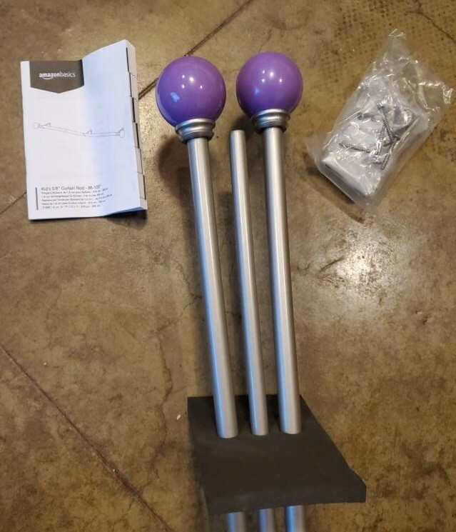 5/8″ Curtain Rod w/ Round Purple Finials, 86″ – 120″ Amazon Basics