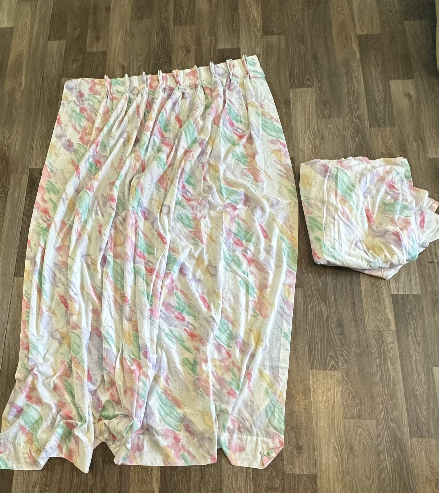 2 Vintage 80’s/90’s Drapery Panels Pastel Color splash Lined Triple Pleat 84×42