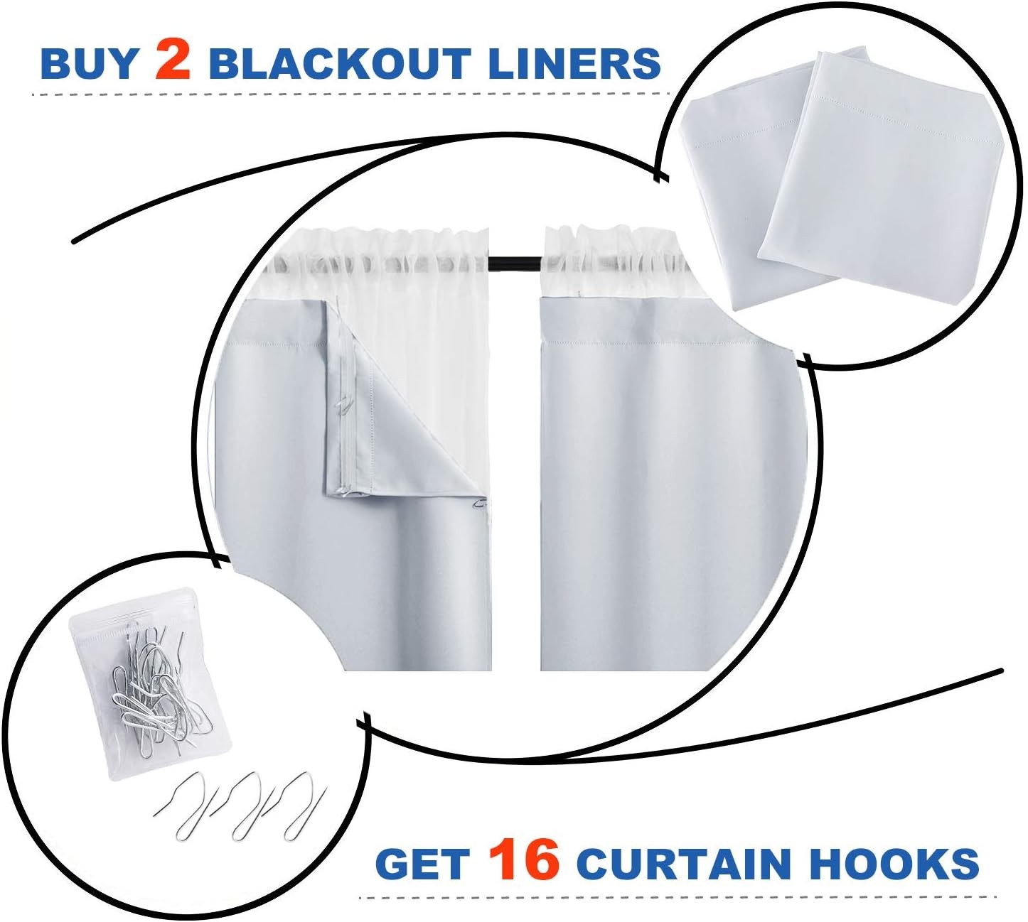 White Blackout Curtain Liners for Window – Noise Reducing Light Blocking Liner