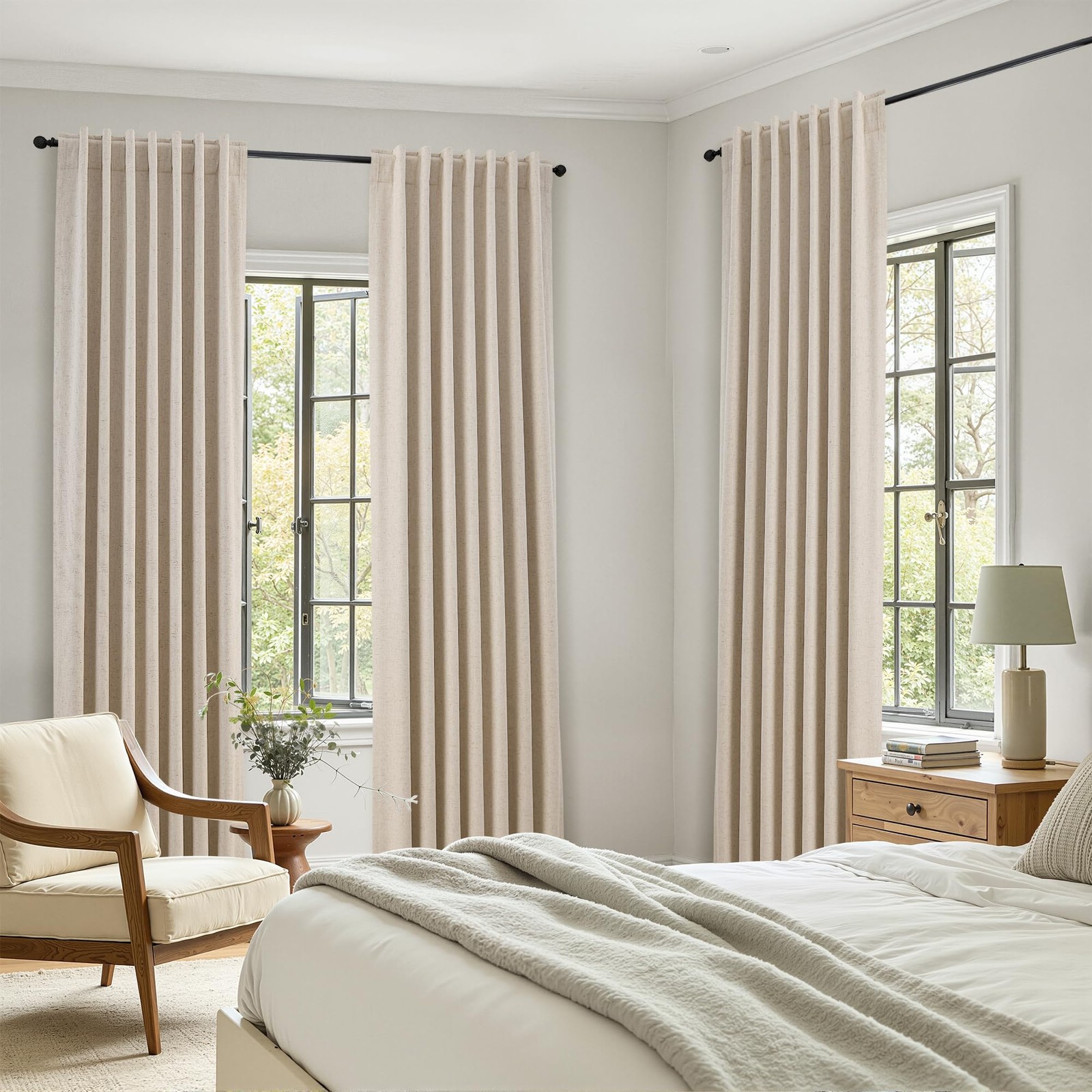 Nanspring Beige 100 Blackout Linen Curtains For Bedroom 120 Inches Long Back