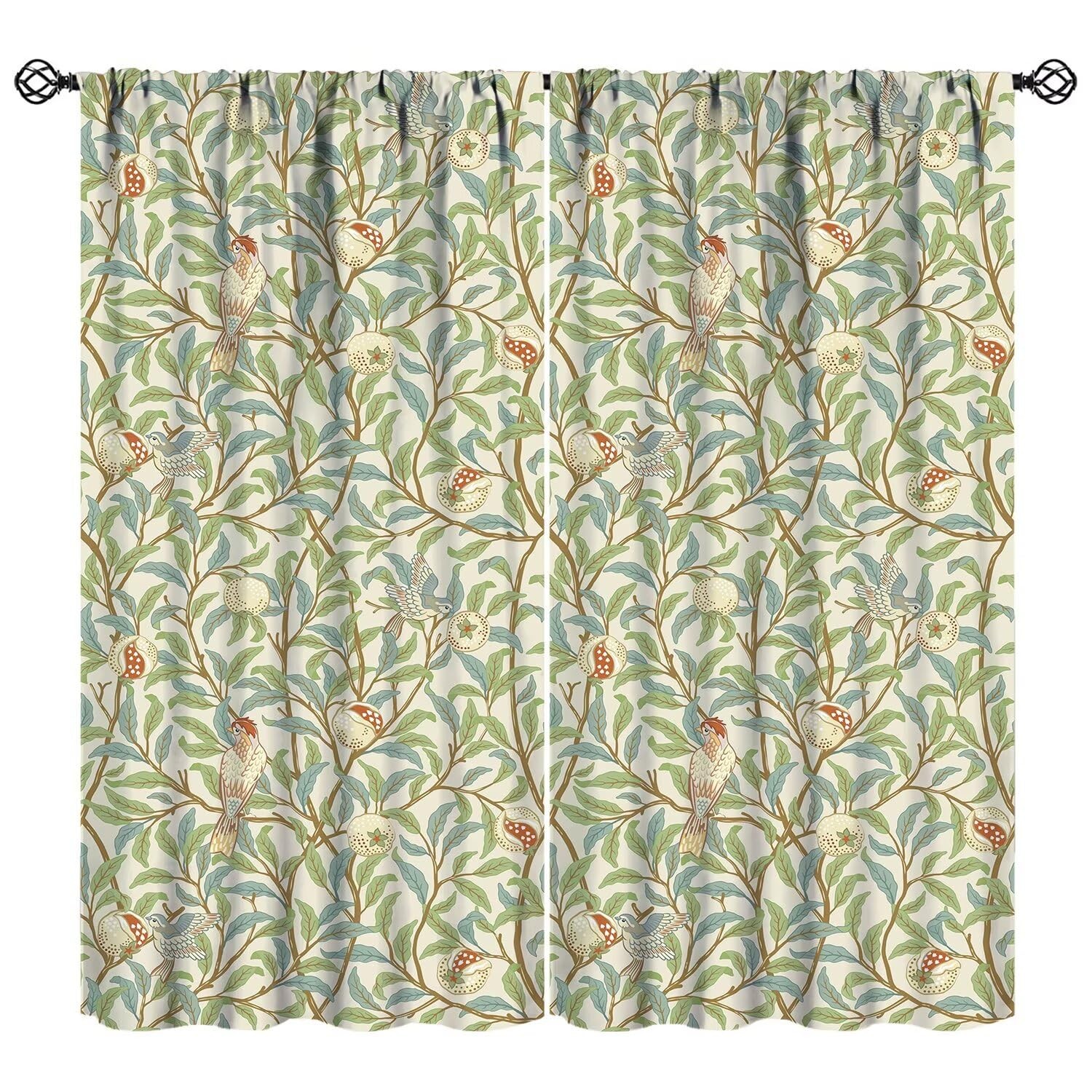 William Morris Curtains Vintage Abstract Birds Leaves Blue Green Bohemian Art…