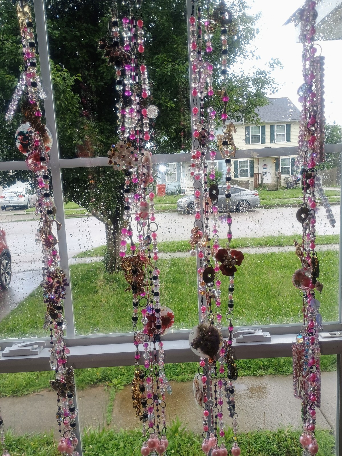Bicycle Bunny Crystal Curtains With Charms, Set Of 7