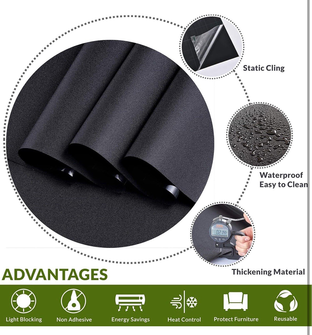 Velimax Static Cling Blackout Window Film 17.7″ x 78.7″