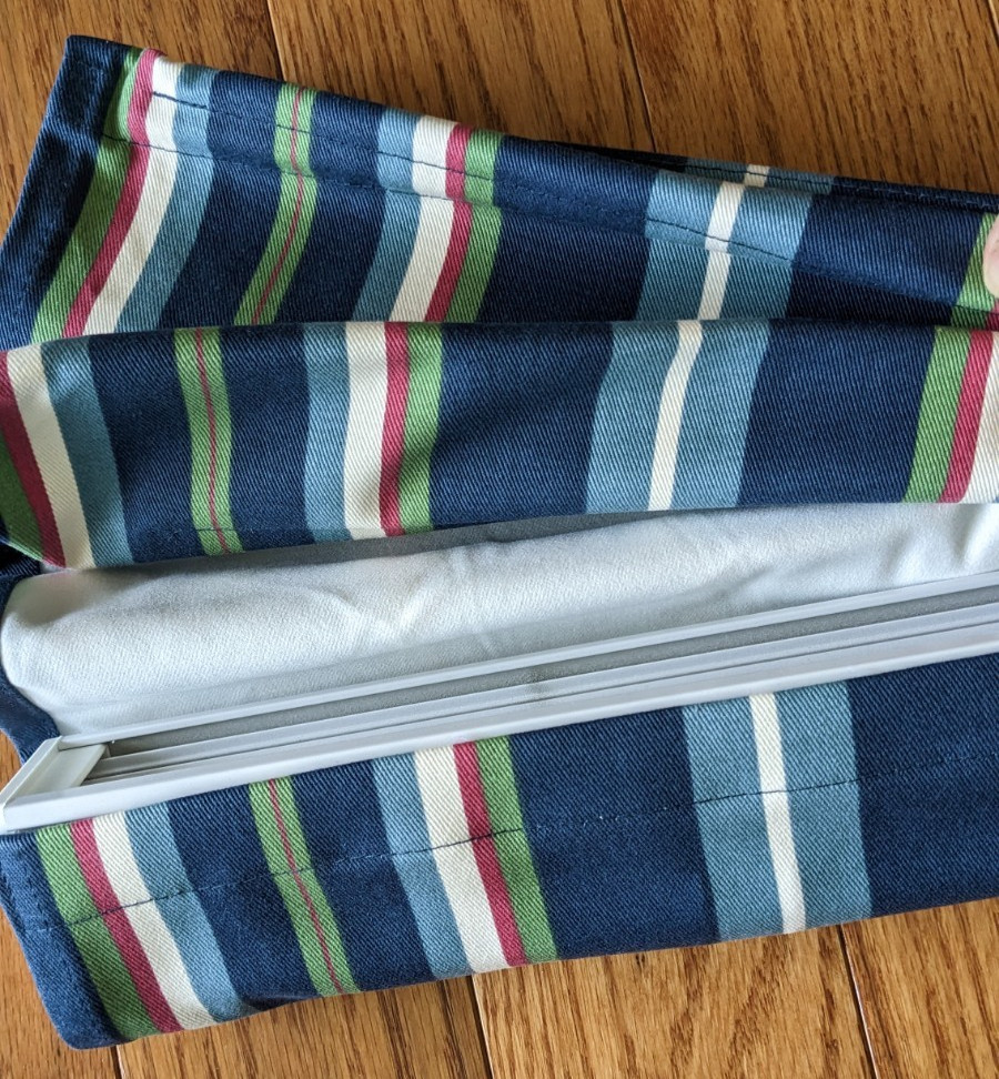 Spring Retracting Striped Roman Shade 34×72 Green Mountain Vista Blue, Green
