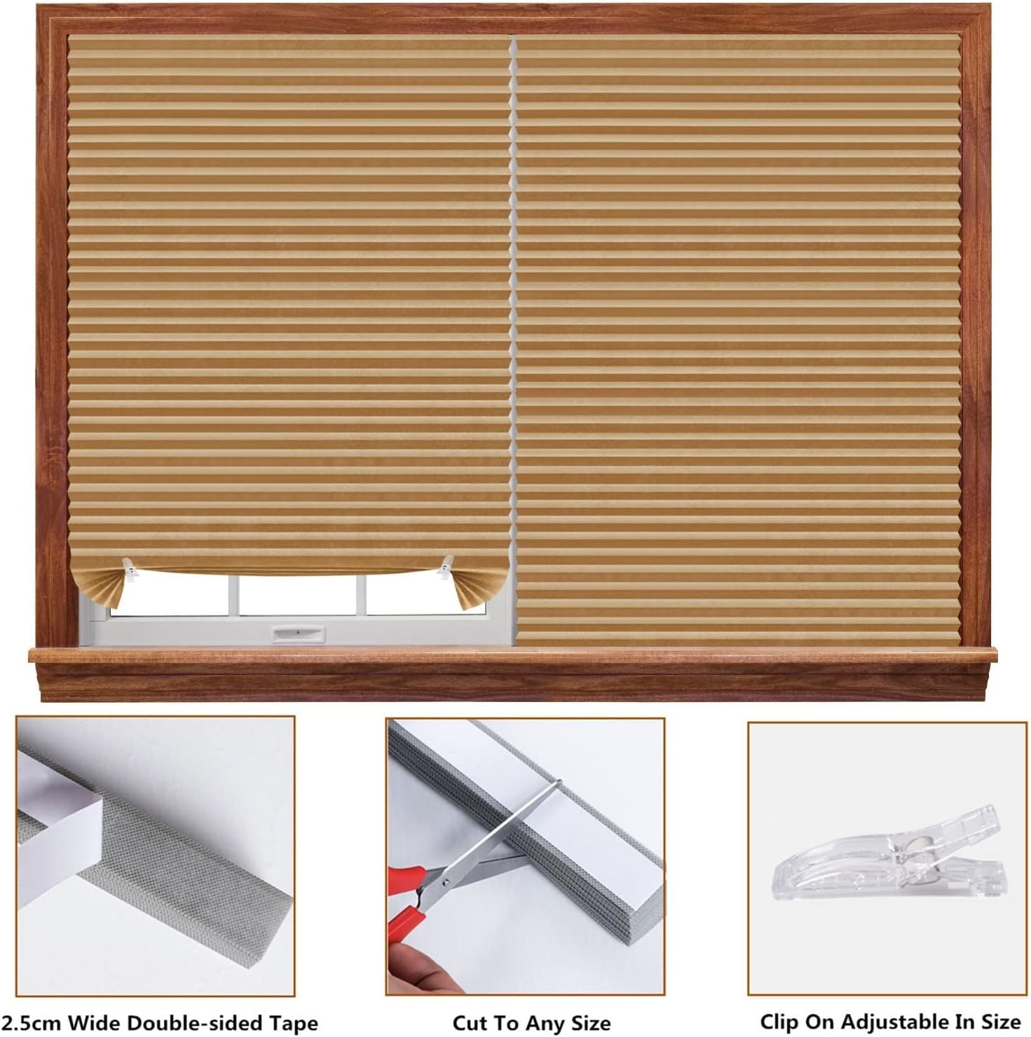 Window Blinds Cordless No Drill Cut to Size Clip On Stick On Self Adhesive