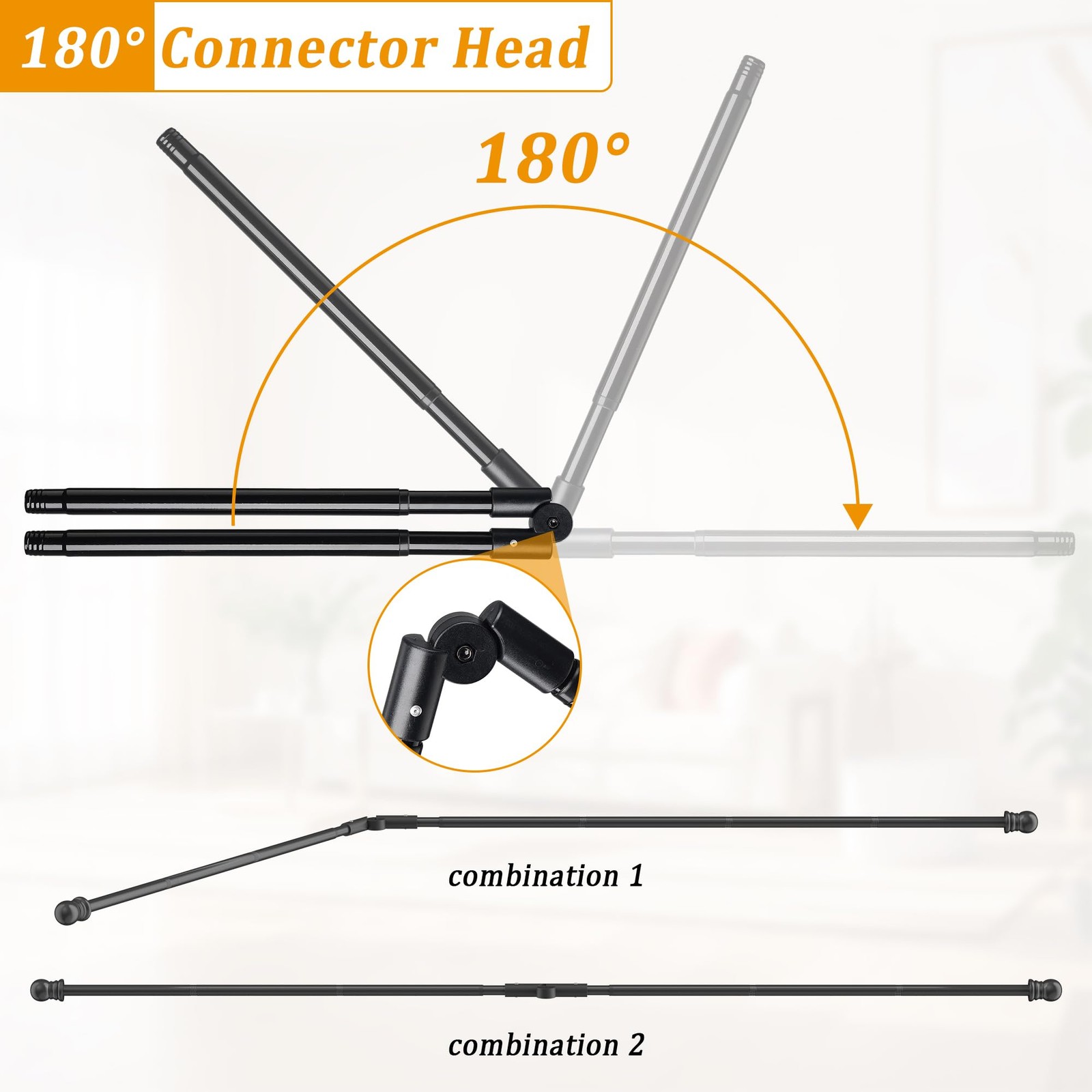 Black Corner Window Curtain Rods L Shape Curved 30 To 136 Inch Adjustable