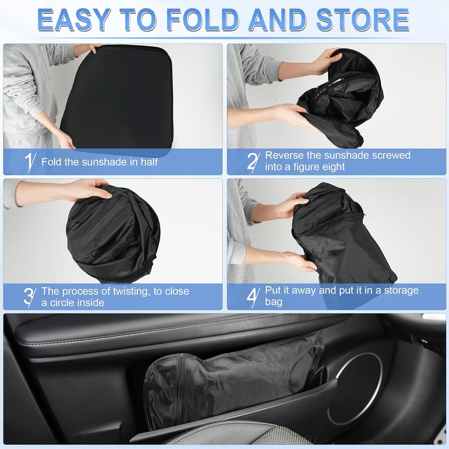 300T Universal Car Windshield Sun Shade, Foldable Reflective for Windshield &