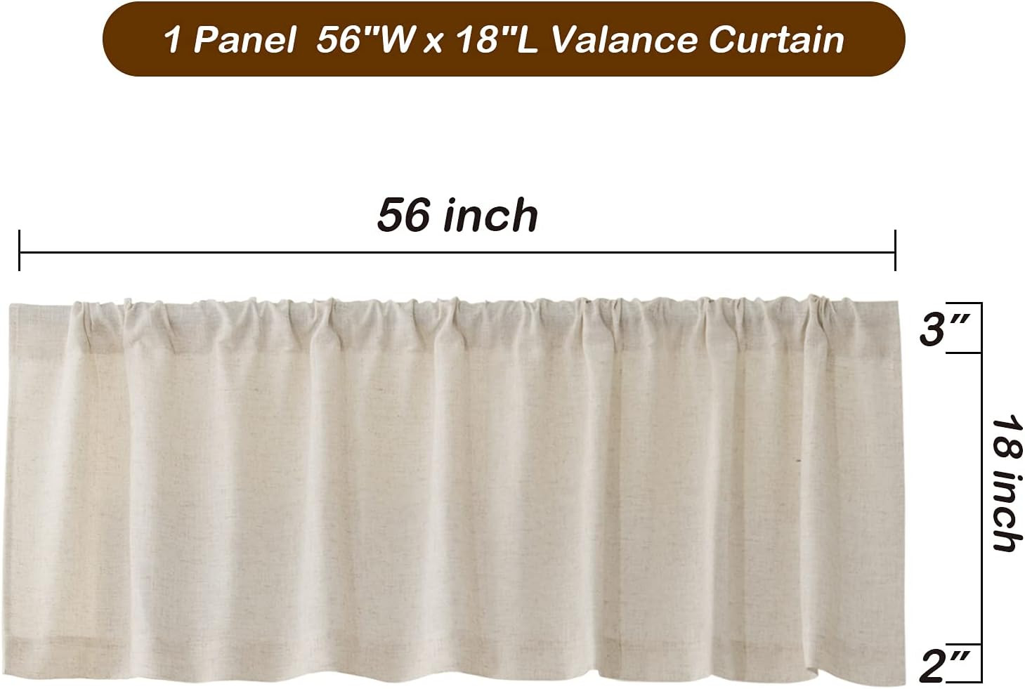 Kitchen Valances for Windows, Faux Linen Valance Rod Pocket, Rustic Farmhouse Cu