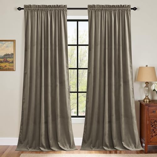 Taupe Velvet Curtains 84 Inches 52″W x 84″L (Pack of 2) * Champagne Taupe