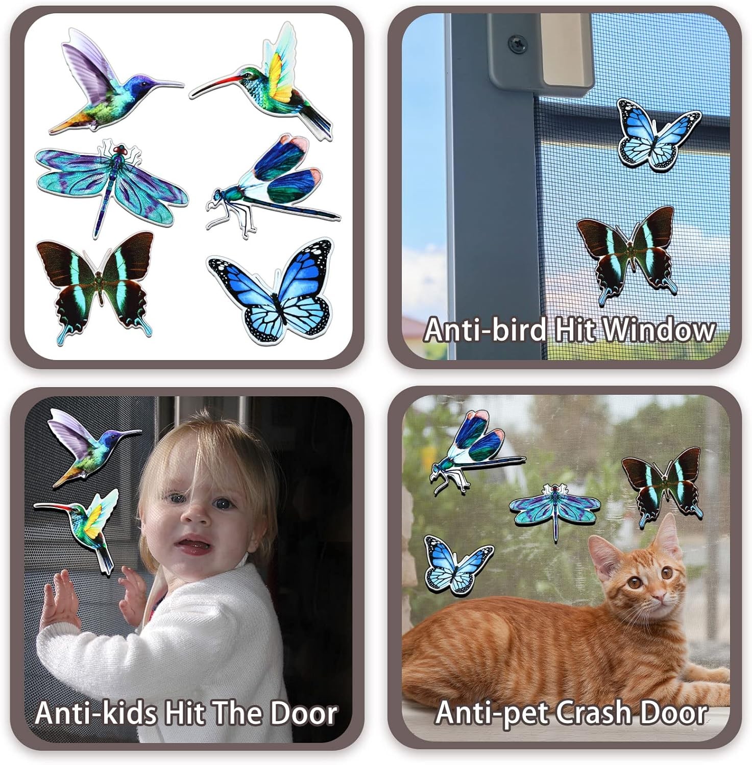 12 Pcs Hummingbird Retractable Screen Door Magnets Butterfly Dragonfly Double