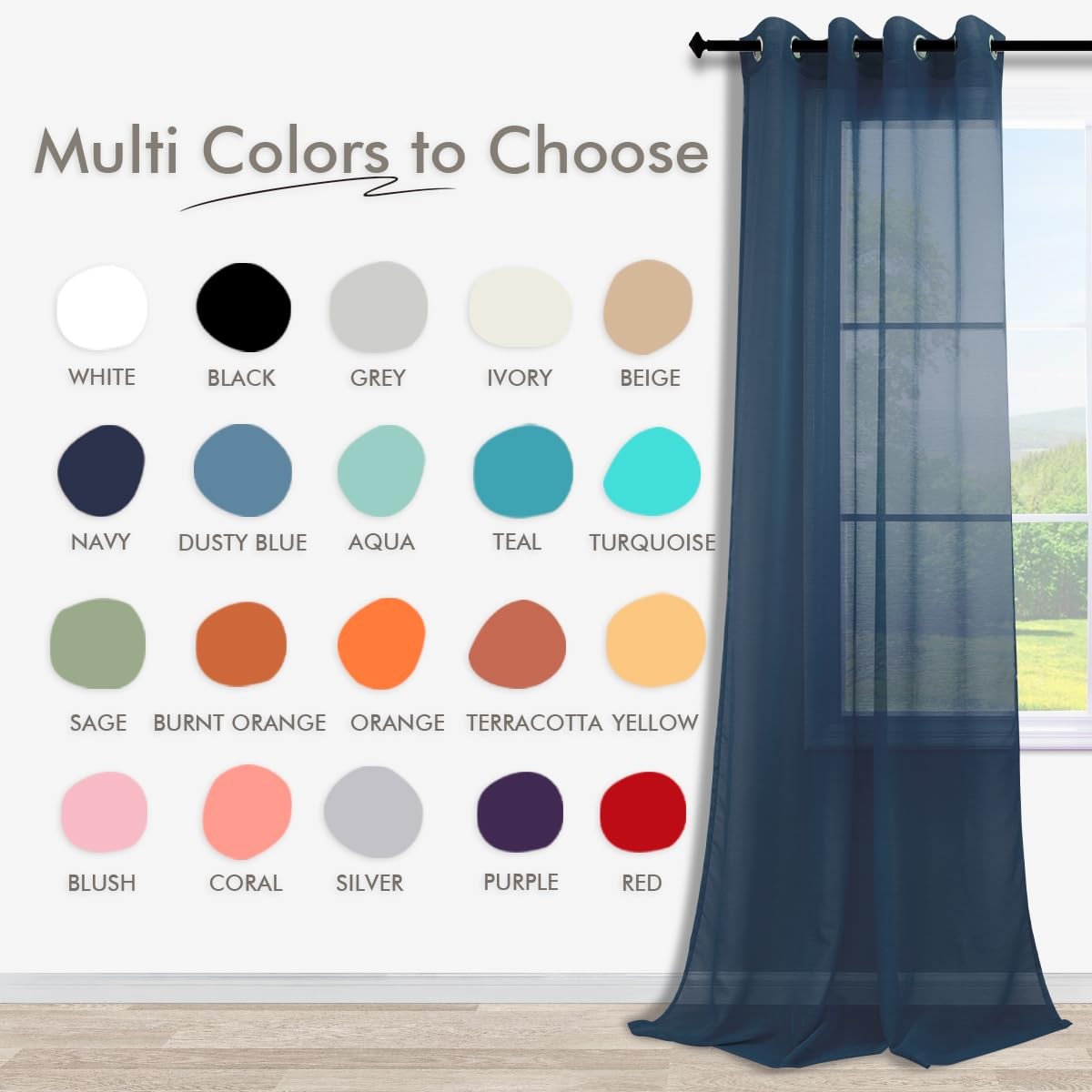 Navy Blue Curtains 72 Inch Length for Bedroom 2 Panels Set Semi Sheer Grommet…