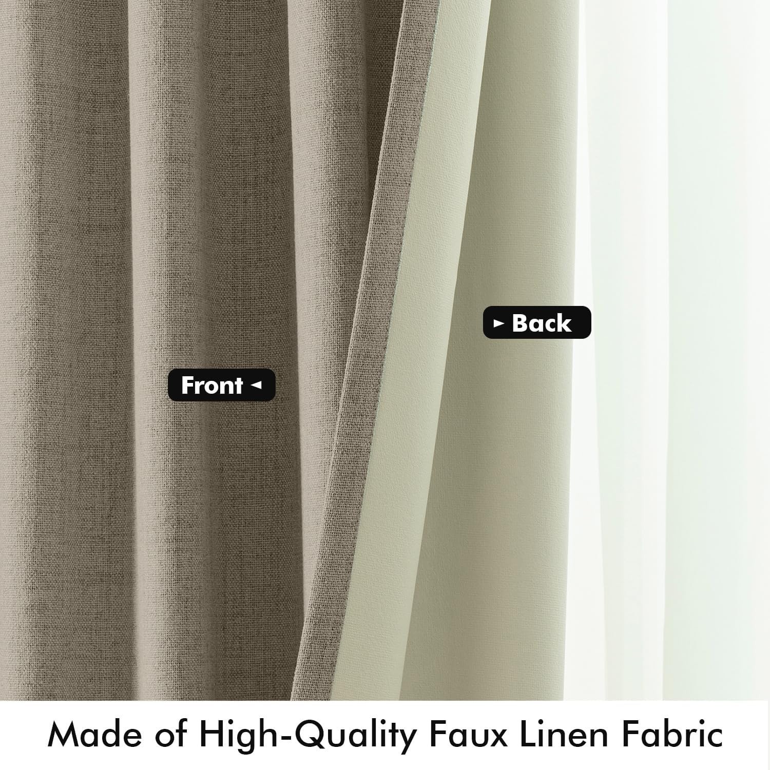 MIULEE 100% Blackout Linen Curtains for Bedroom, Faux Linen Luxury Decor Therma