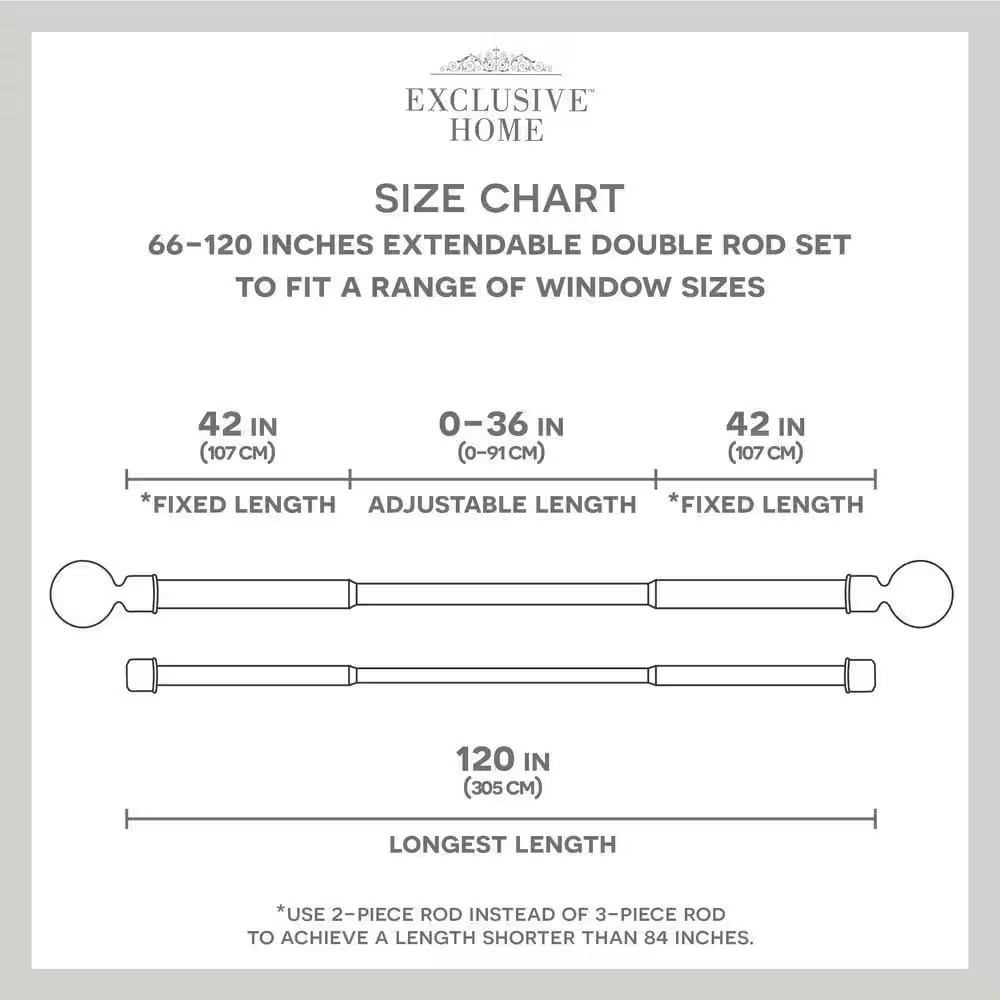 Napoleon 66 In. – 120 In. Adjustable 3/4 In. Double Curtain Rod Kit in Gold with