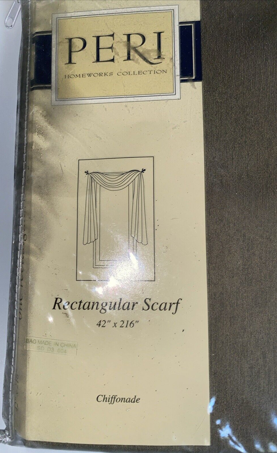 Peri Homeworks Collection. Rectangular Scarf Curtain 42×216 Chiffonade Taupe NEW