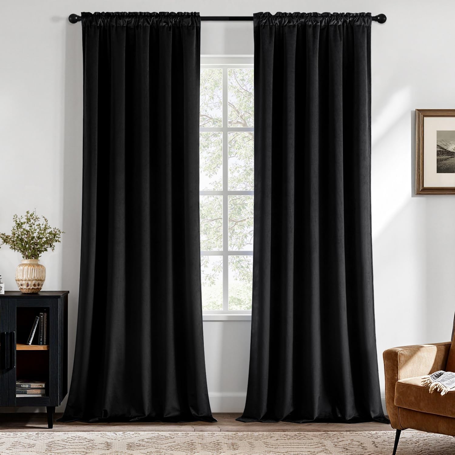 MIULEE Black Velvet Blackout Curtains 84 Inch Long Luxury Super Soft Thermal …