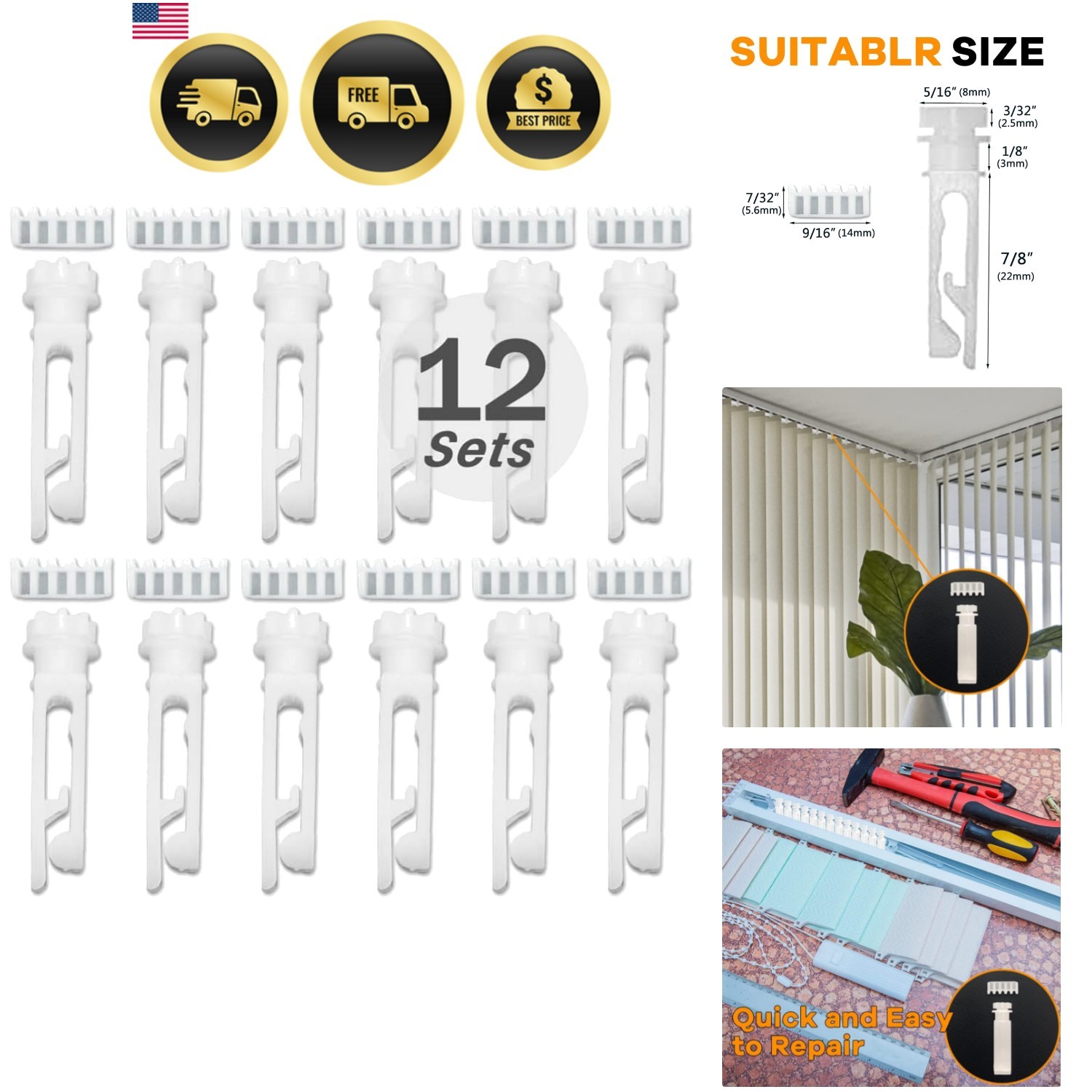 12Sets Vertical Window Blind Stem and Gear for Vanes Carrier of 3-1/2″ or 5″ …