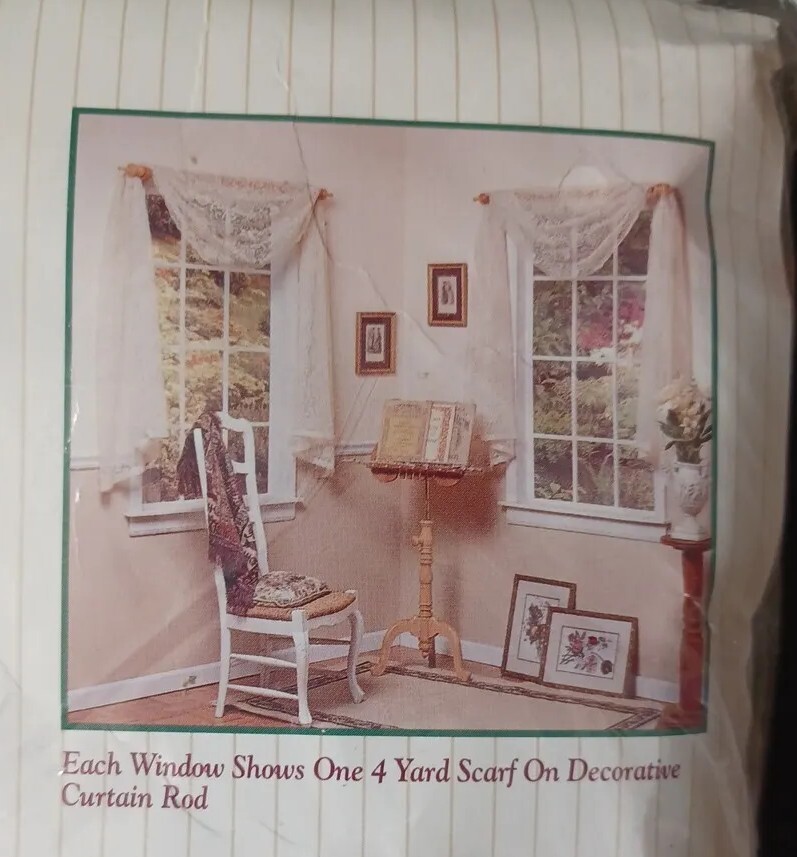 VINTAGE NOS WINDOW SCARF LACE EGGSHELL CREAM MARCIA GRAND MANOR 40″ W X 144 ” L