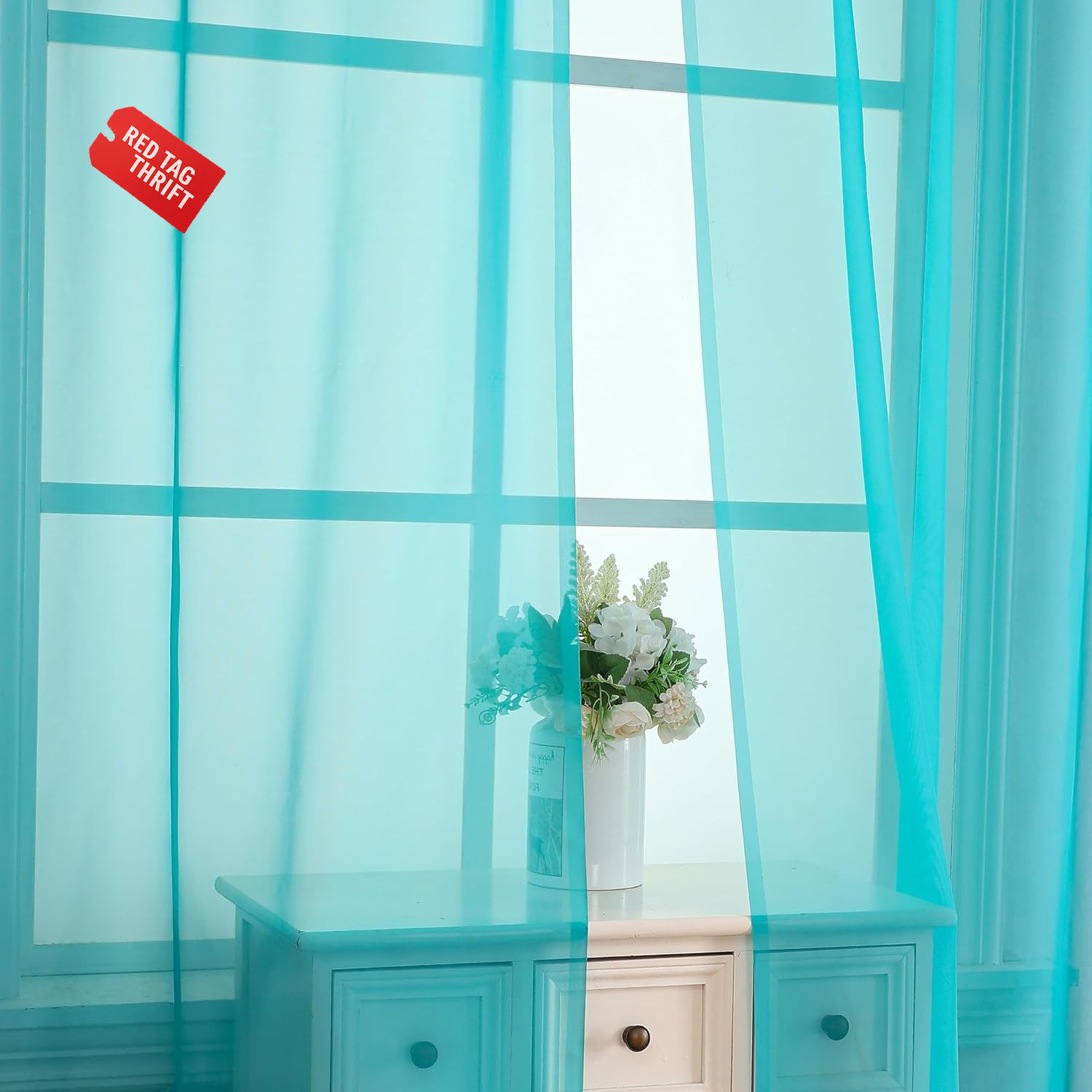 Turquoise Sheer Curtains 2 Panel Sets 84″ Inch Length