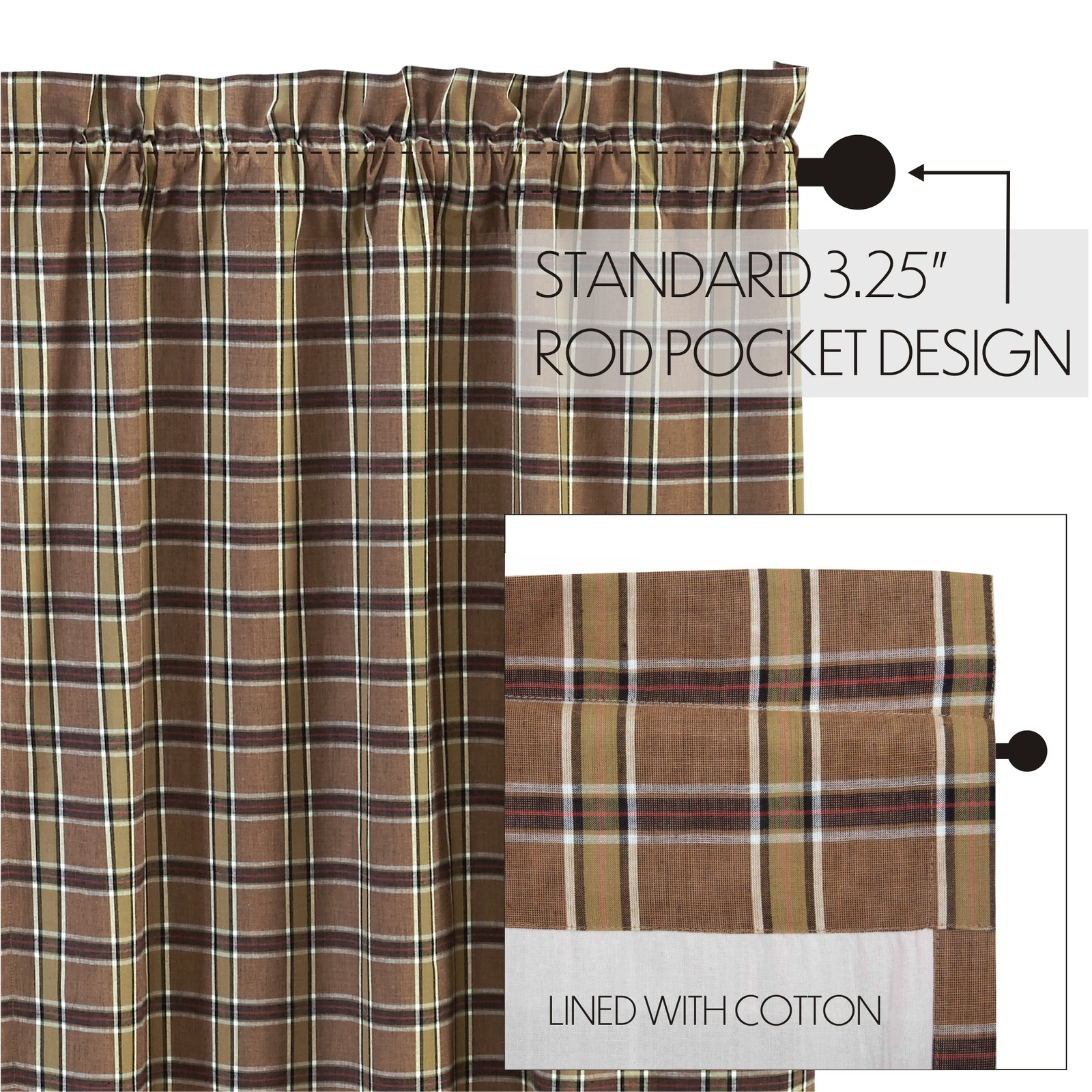 Rustic 24″x36″ Tier Pair Tan Rod Pocket Wyatt Kitchen Window Curtains VHC Brands