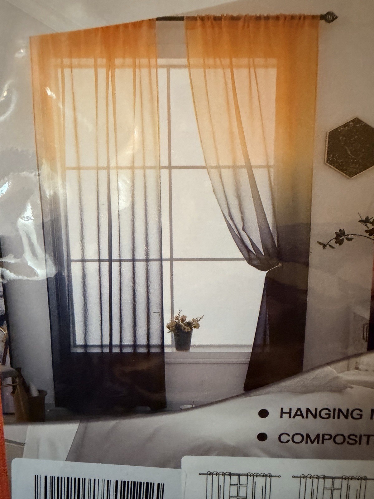 Naturoom Ombre Sheer Rod Pocket Curtain Panel 54×84 Orange/Gray Polyester