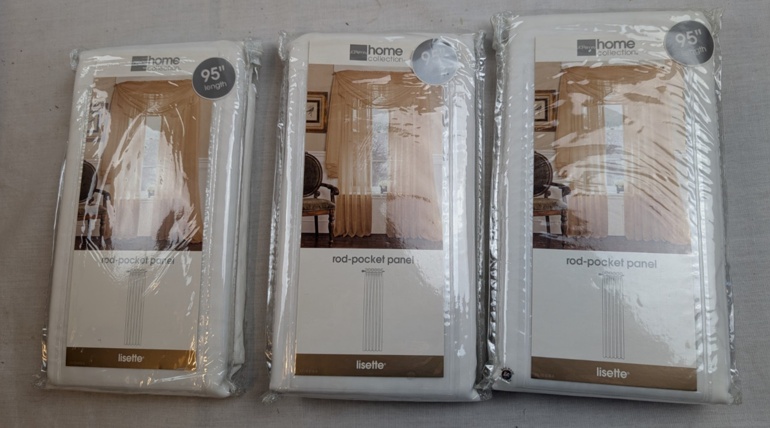 3 NIP Lisette WHITE Sheer Curtain Panel 1 Rod-Pocket Each JC Penney Home 60×95″