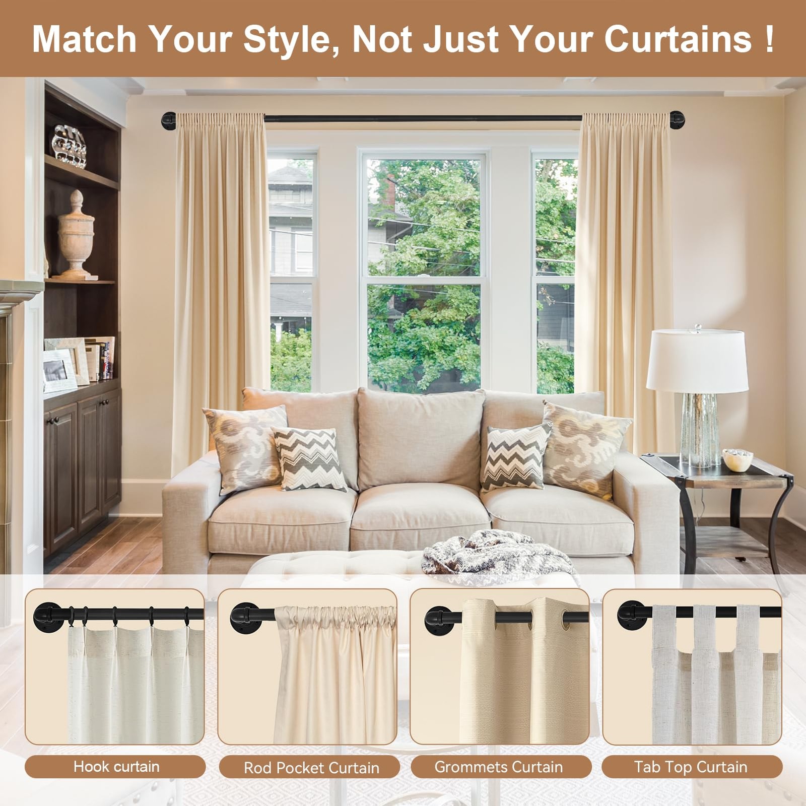 Heavy Duty Industrial Wrap Around Curtain Rod 120-240 Inch, 1-Inch Blackout R…