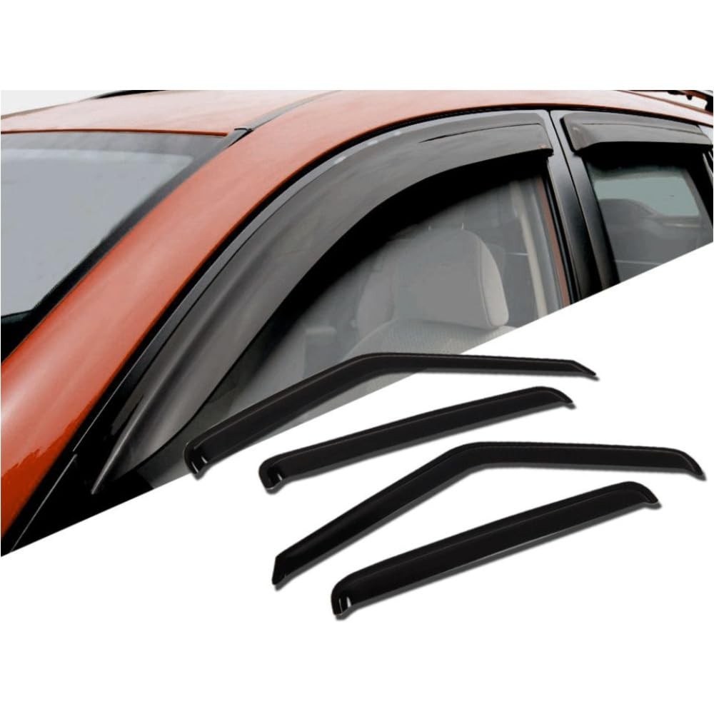 4pcs Wind Deflectors Sun Rain Visors Outside Mount Channel Style Dark Smoke Tint