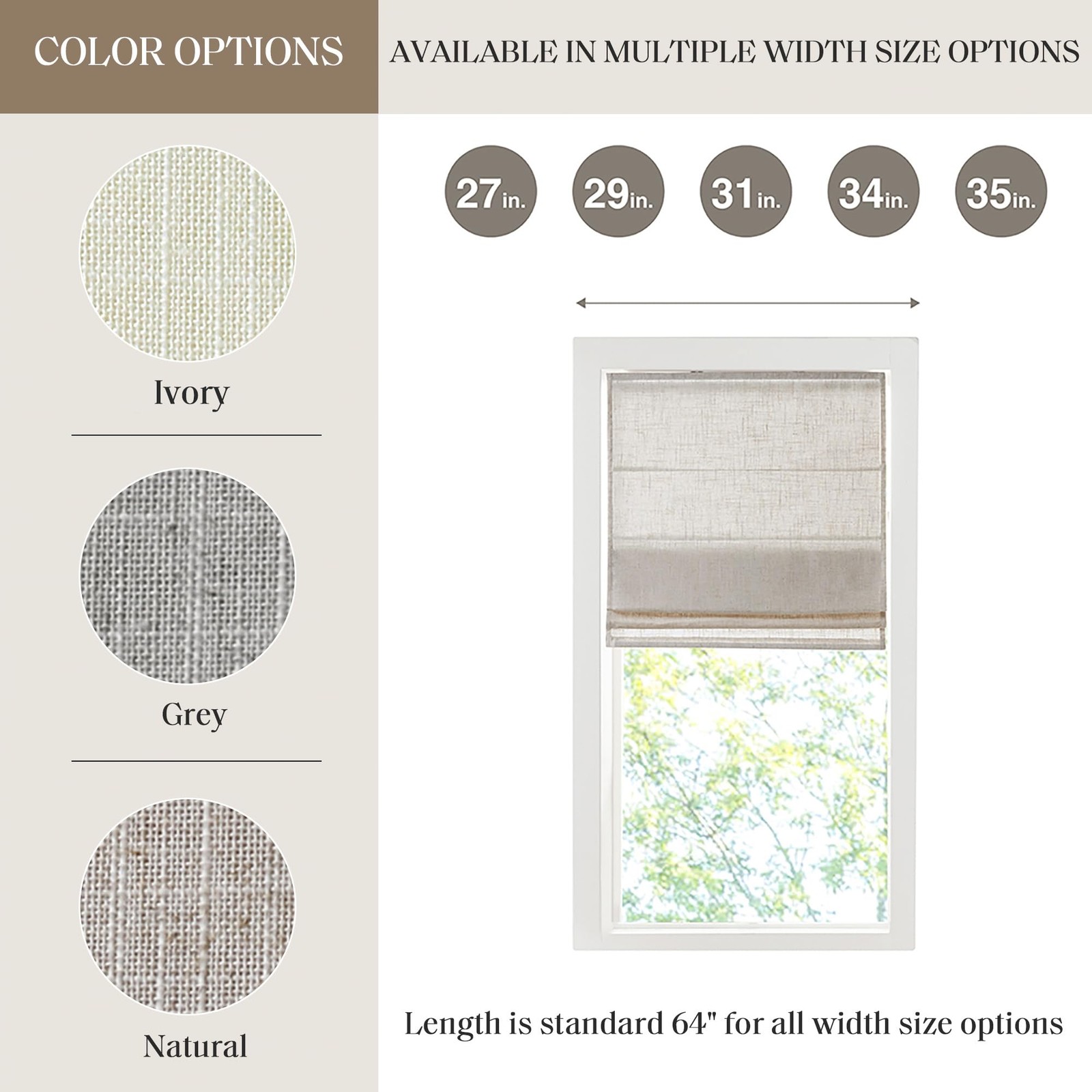 Madison Park Kyler Cordless – Lightweight Linen Blend Fabric
