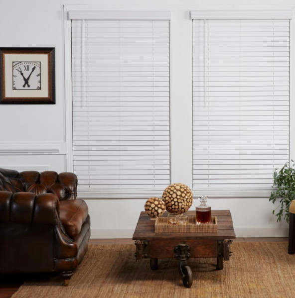 Cut-to-Width White 2in. Cordless Faux Wood Blind – 27 in. W x 48 in. L