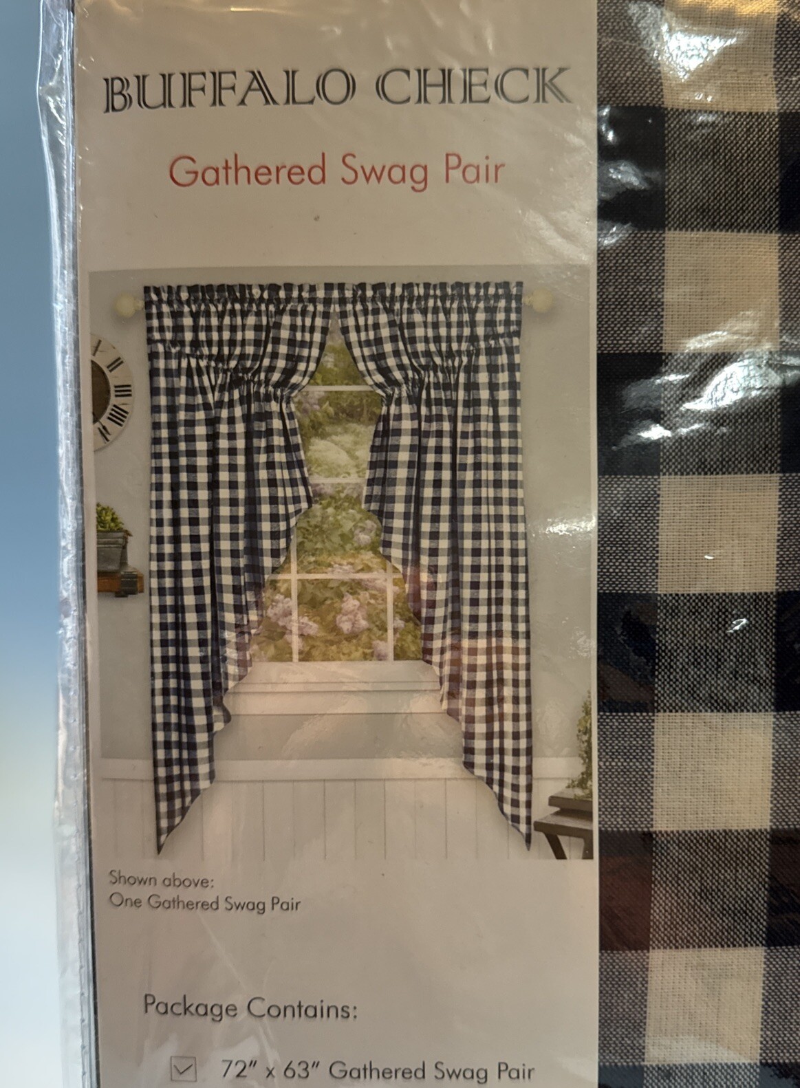 Buffalo Check Gathered Swag Window Curtain Pair, 72×63 Inches