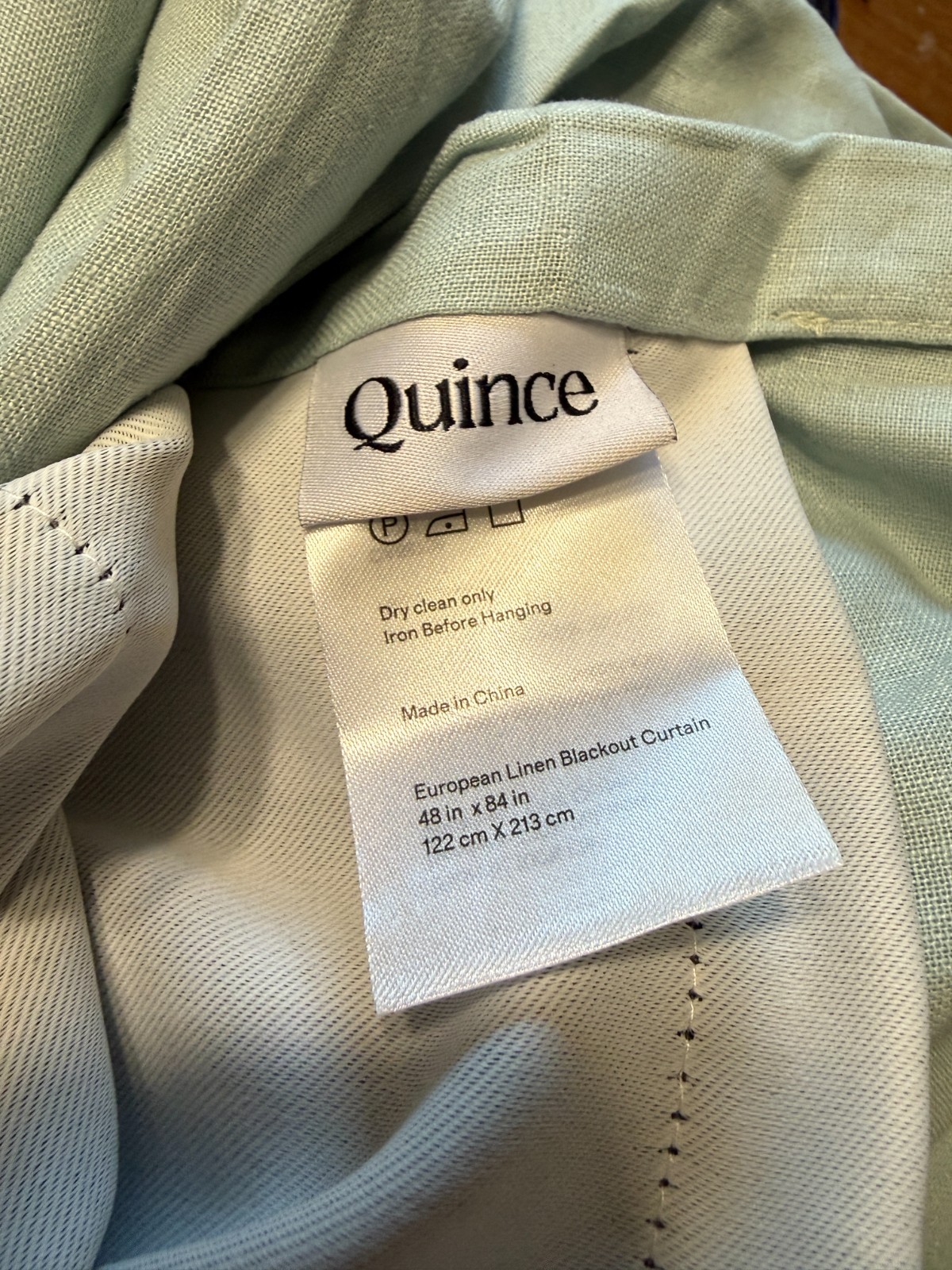 Quince European Linen Blackout Curtain 48×84 Light Blue Back Tab Pole Pocket