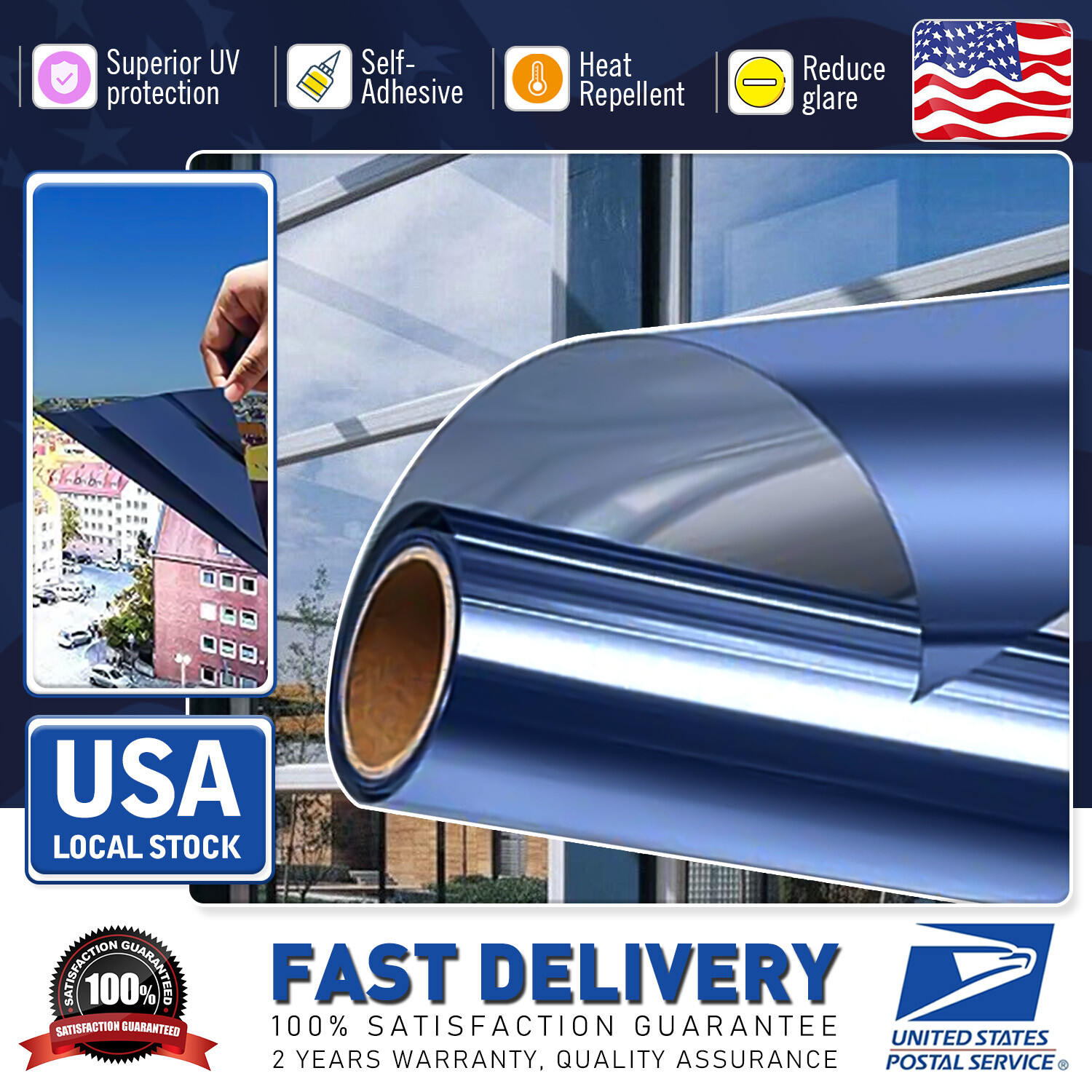 Window Tint One Way Mirror (Chrome Style ONLY) UV Heat Reflective Home Office