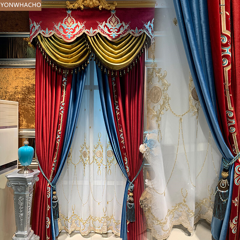 Chinese Red Classical Luxury French Velvet cloth blackout curtain valance B632