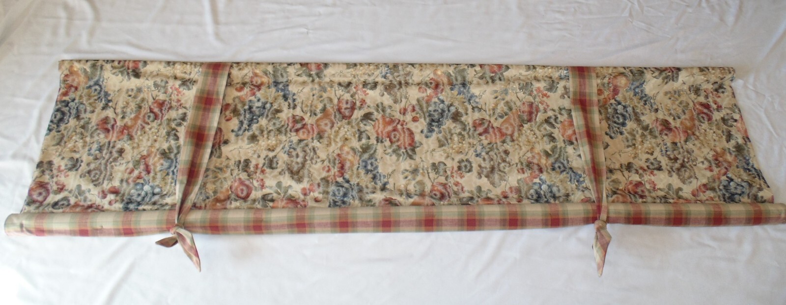 CUSTOM Roll Shade Window VALANCE 102″ Lined French Country Floral & Plaid EXCEL