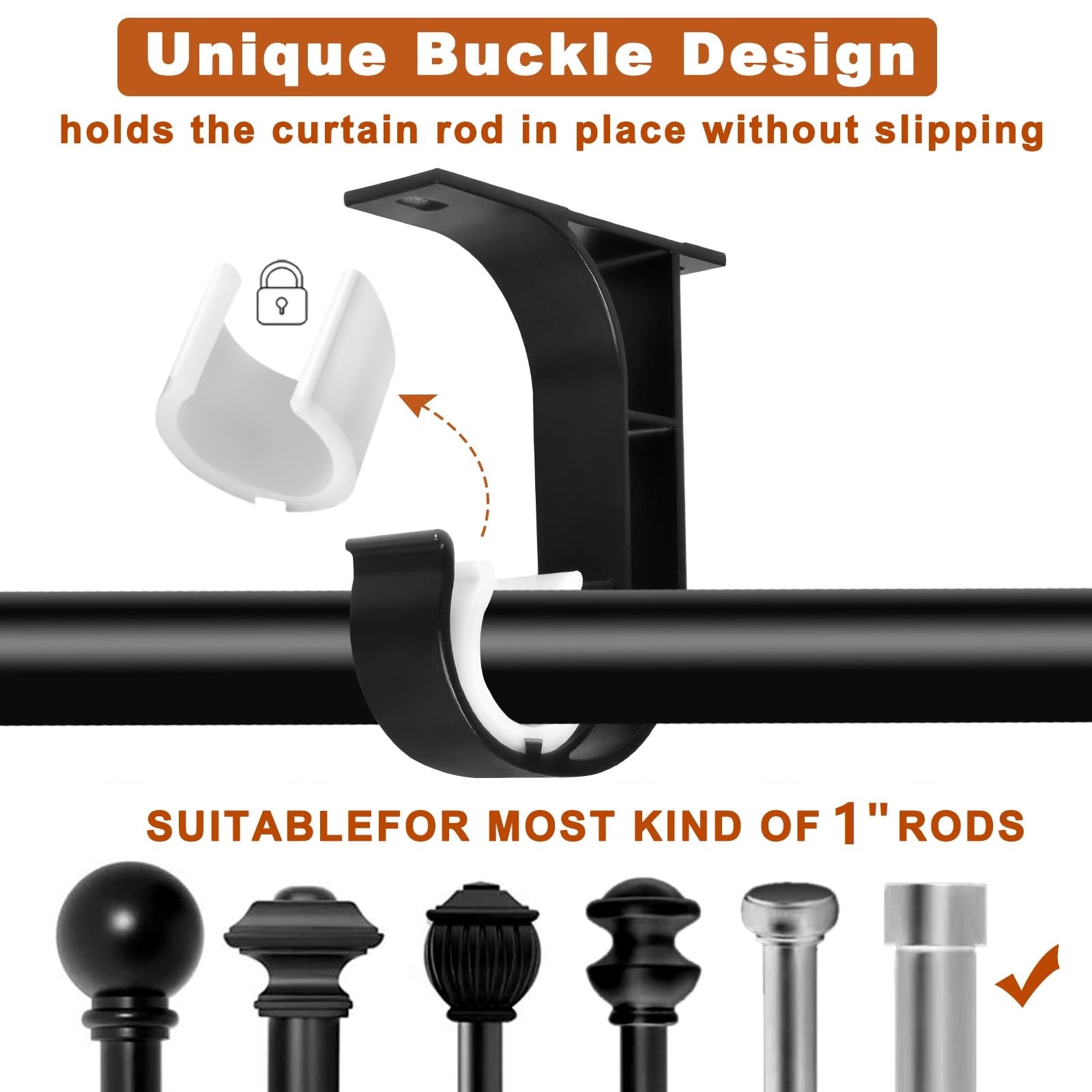 Aluminum Ceiling Curtain Rod Brackets Holders Hooks for 1 Inch Rod Black 6 PCS