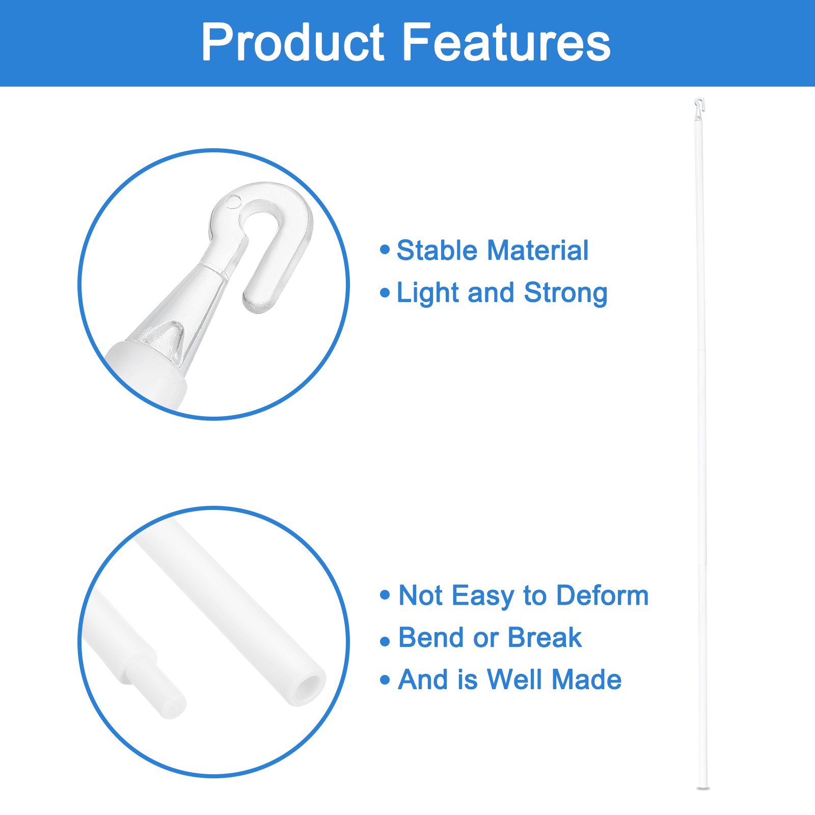 2Pcs 35″ Blinds Wand Replacement Blinds Tilt Wand with Hook and Grip White