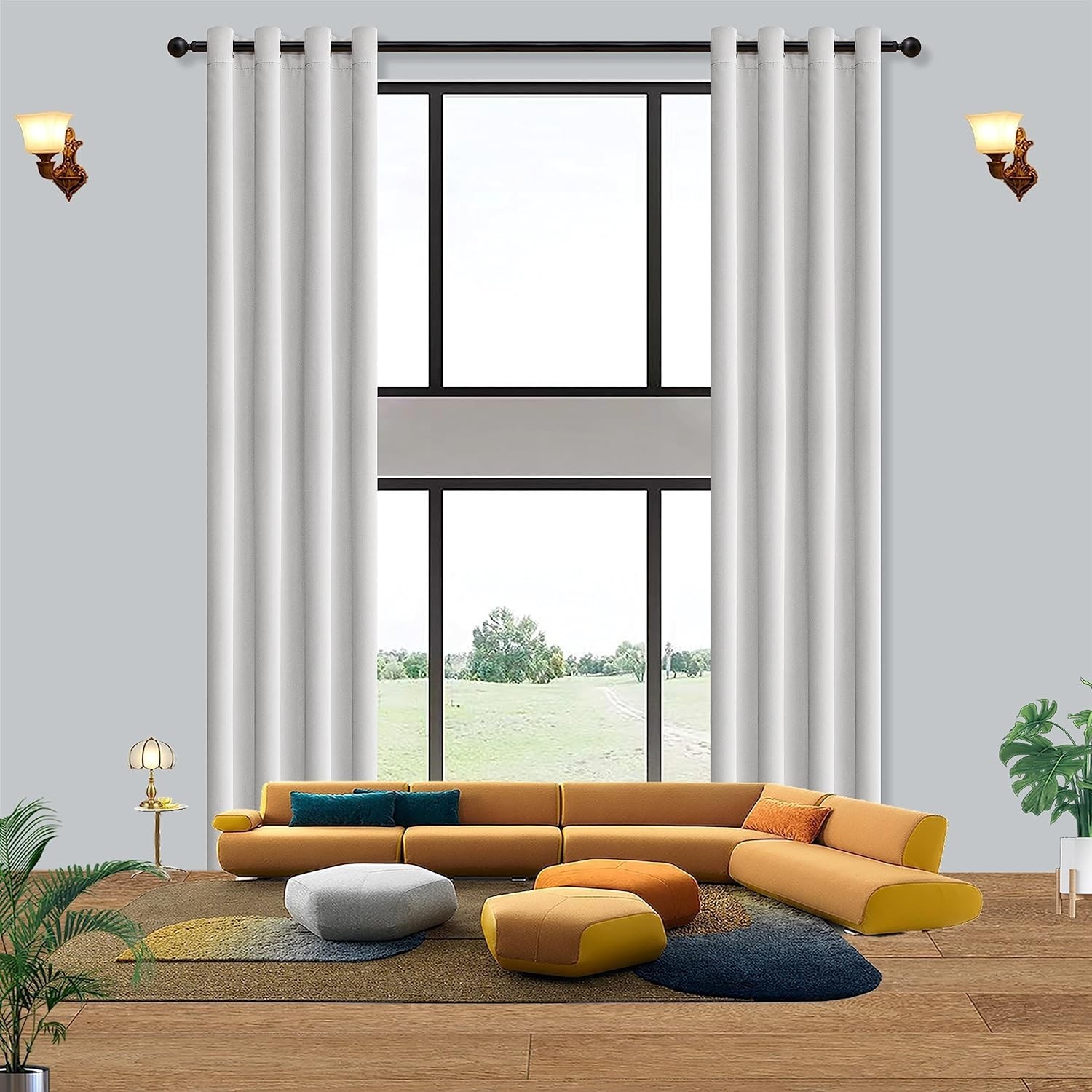 2PC White Tall Window Curtain Panels 110″W x 120″L Grommet Extra Long Drapes