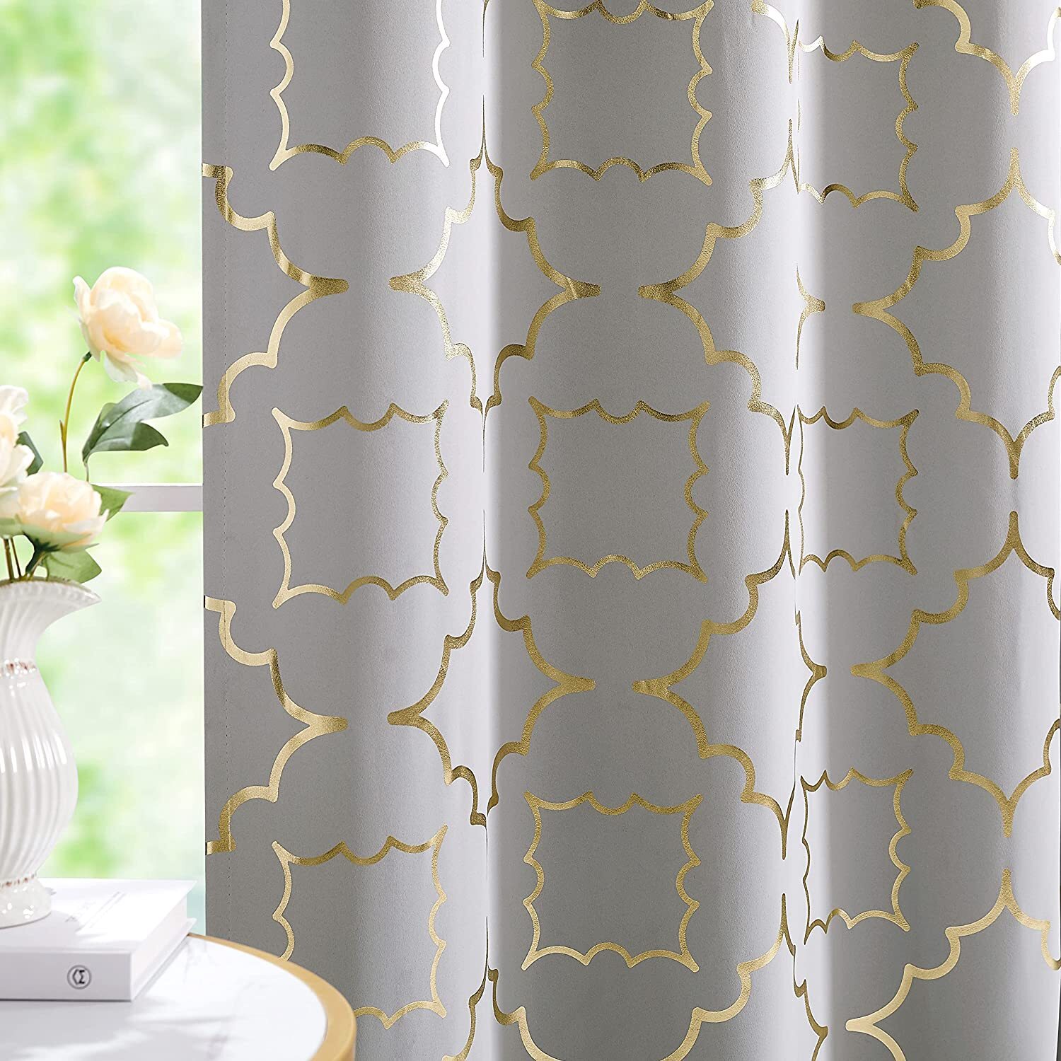 Window Curtain for Bedroom Living Room Moroccan Foil Metallic Print Curtains