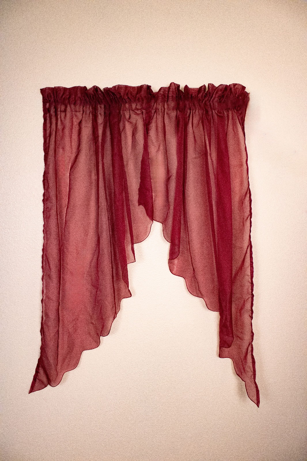 Burgundy Wine Sheer Voile Curtain Panel Pair – 37″ Waterfall
