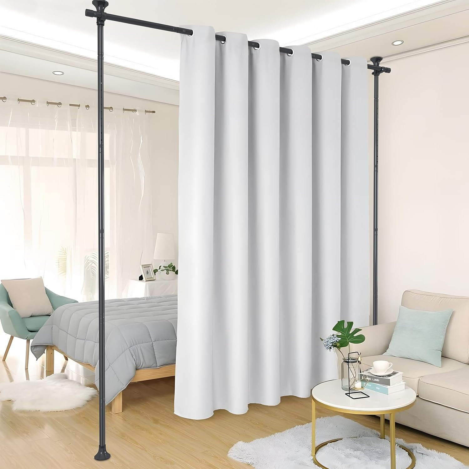 Adjust Room Divider Partition Tension Black Rod Bar for 28-70″ W | 48-120 inch H