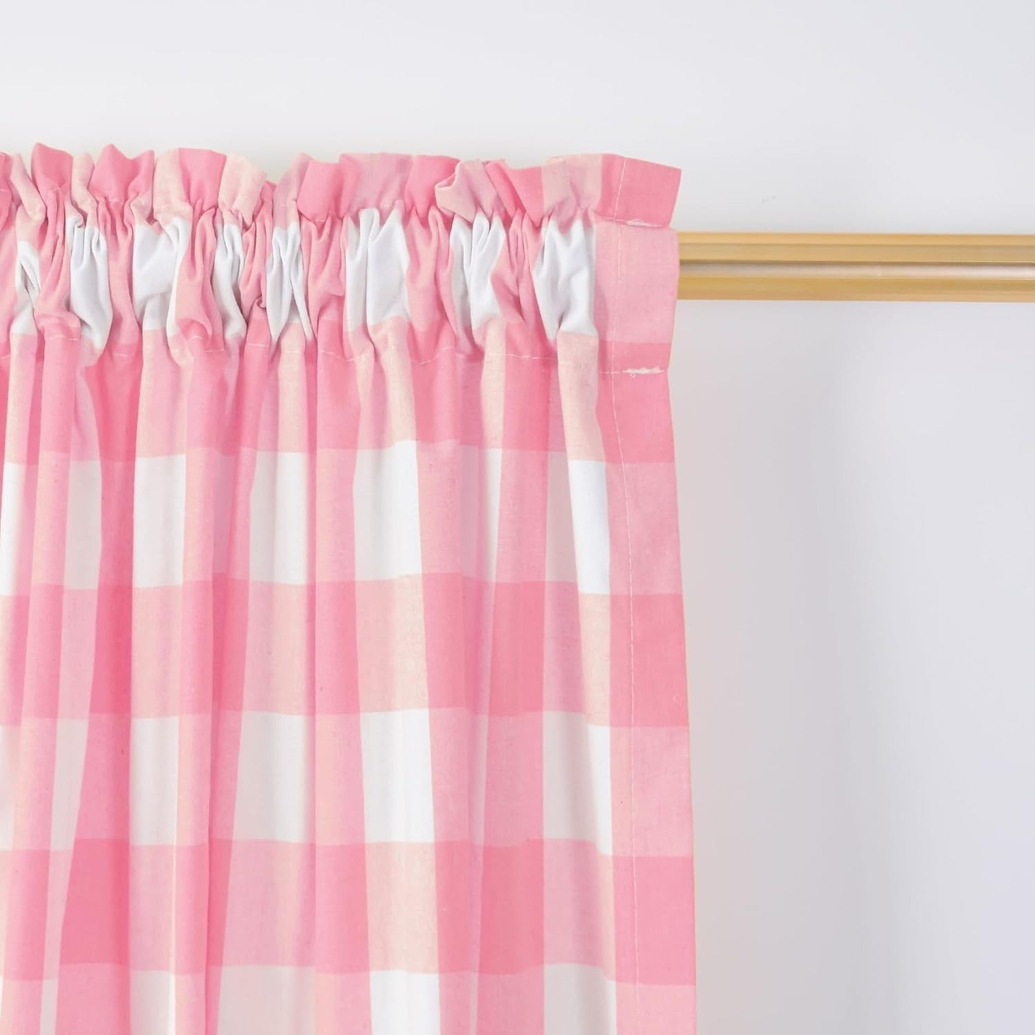 Timeless Pink & White Gingham Window Curtains 84″ with Rod Pocket – 2 Panels