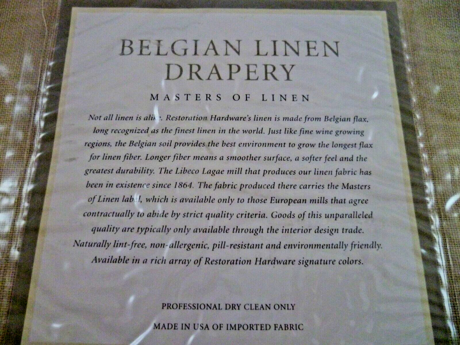 1 RESTORATION HARDWARE BELGIAN LINEN DRAPERY BEIGE OPAQUE PANEL CURTAIN 50X96