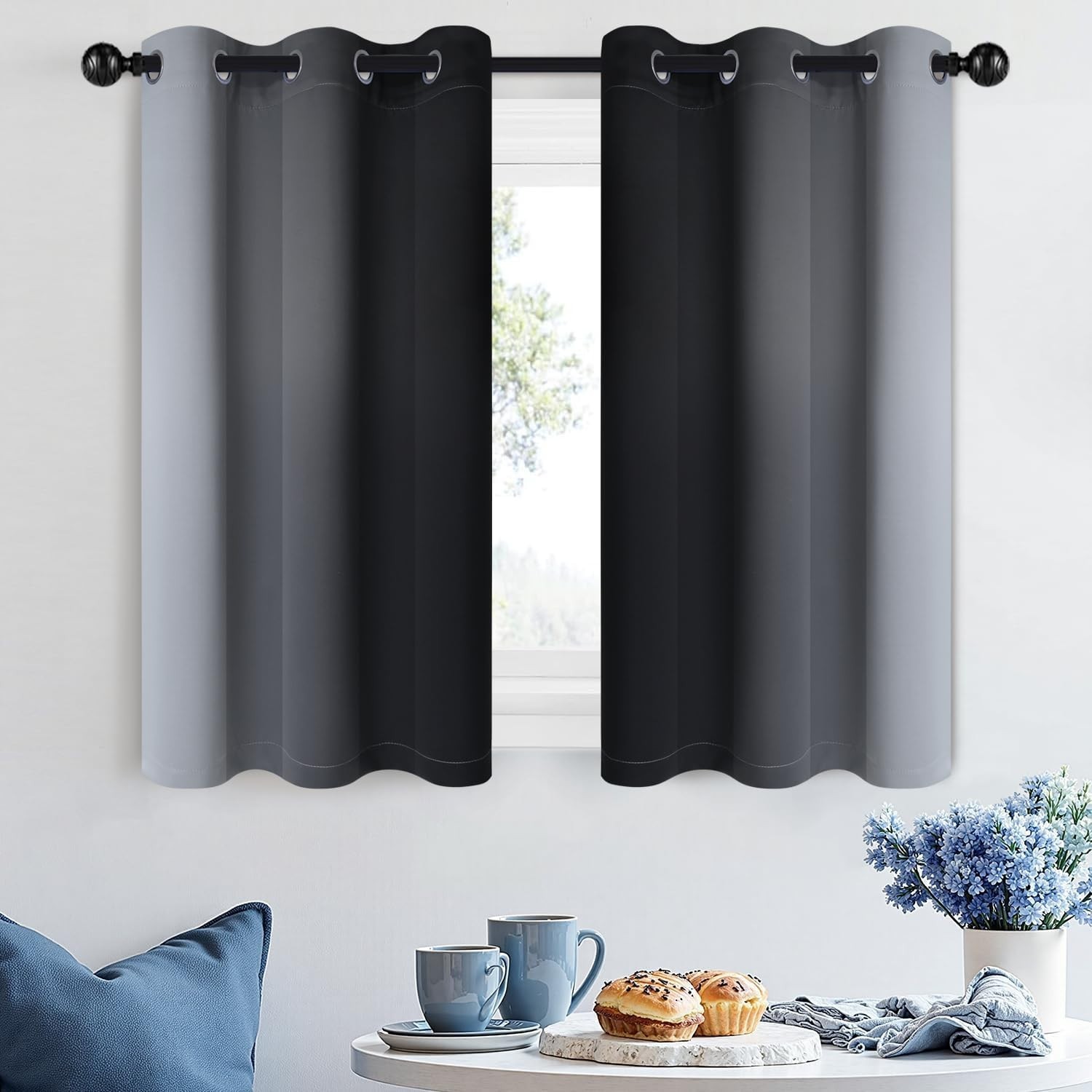 Modern Ombre Window Curtains – Light Blocking, 42×36 inches