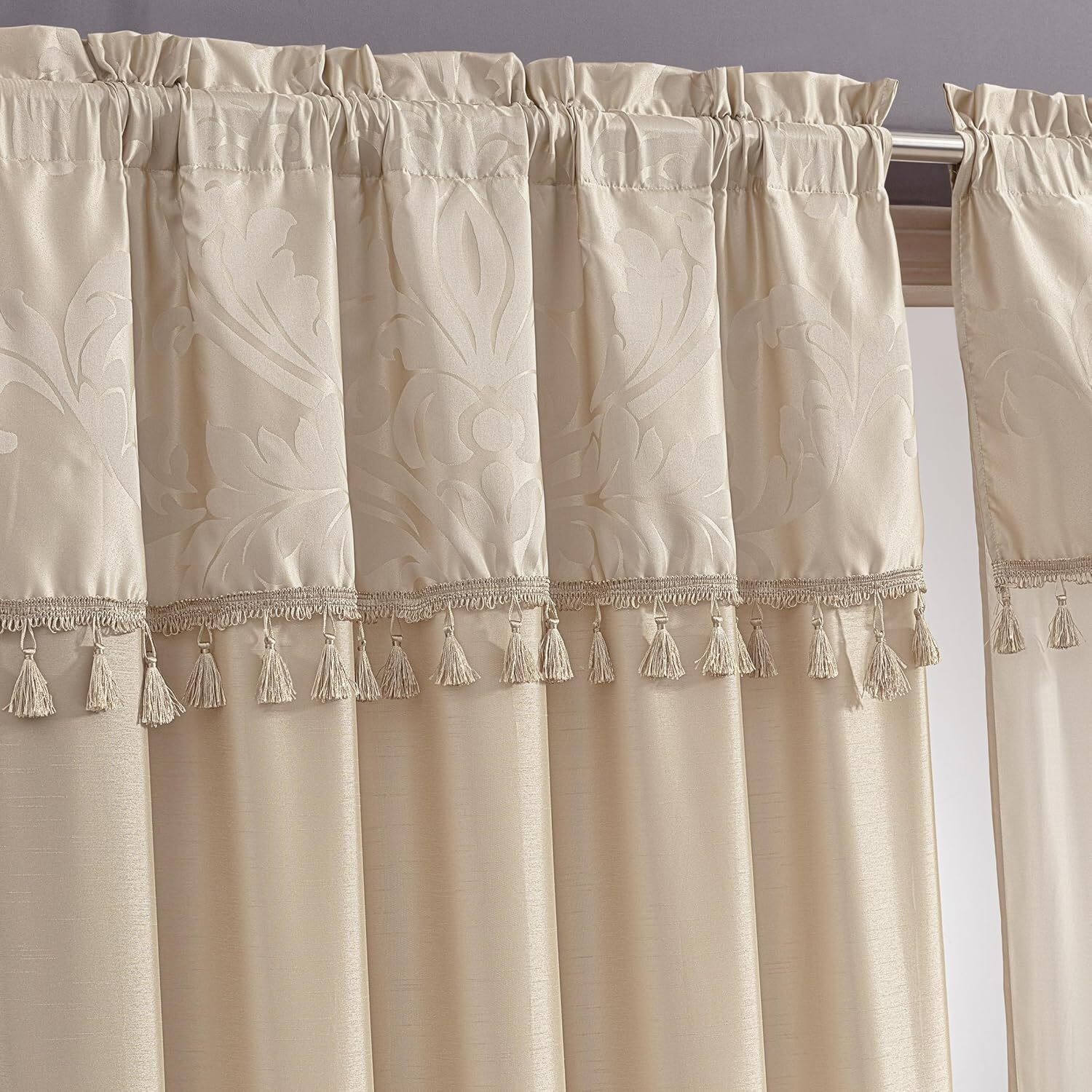 Chezmoi Collection Royale Jacquard Floral Curtain Set with Attached Valance