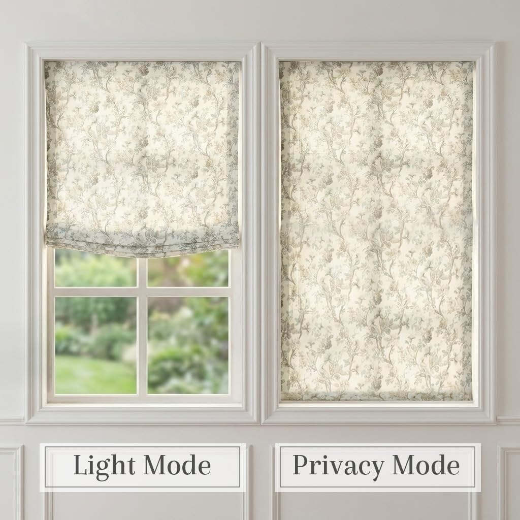 Cordless Relaxed Roman Shade with Soft Curve Light Filtering Blossombird