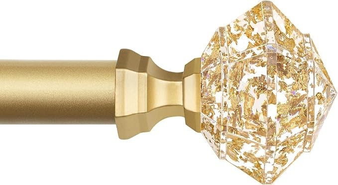 Gold Decorative Drapery Rod with Translucent Diamond Curtain Rod Adjustable