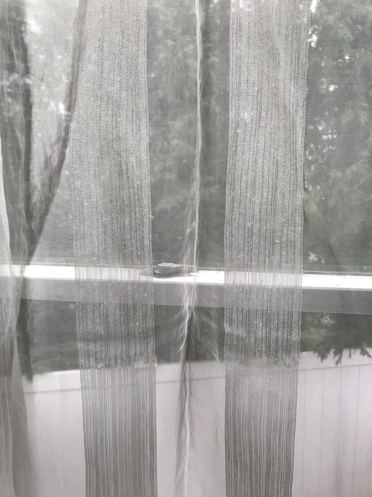 Exclusive Fabrics polyester &linen blend white stripe sheer curtain 46 X 96